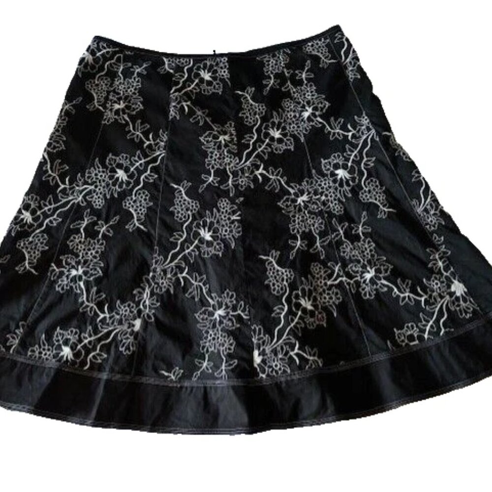 Axcess Liz Claiborne Skirt Black White Floral 14 Whimsigoth Embroidered Elegant